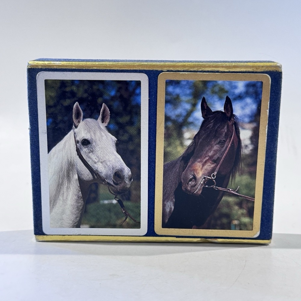 Vintage Congress Playing‎ Cards In Blue Velvet Box Horses Equestrian No Jokers